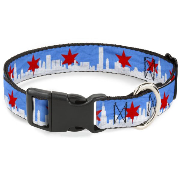 Plastic Clip Collar - Chicago Skyline Flag Distressed Black White Red Online