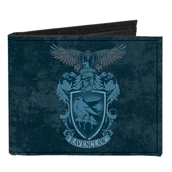 Canvas Bi-Fold Wallet - RAVENCLAW Eagle Crest + LEARNING WIT WISDOM Banner Blues Golds Fashion