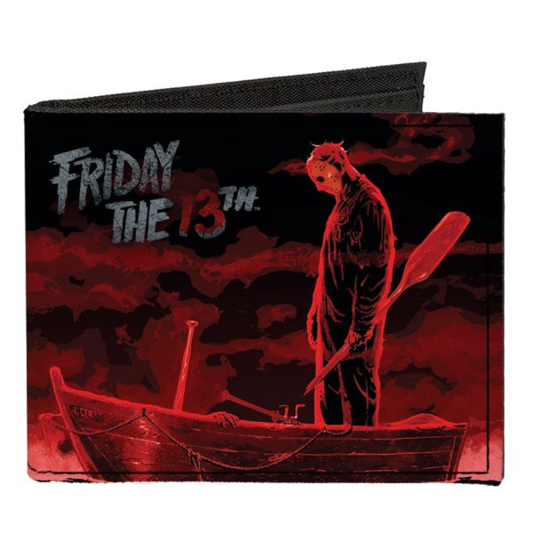 Canvas Bi-Fold Wallet - FRIDAY THE 13th Jason Boat Murder Black Reds White Fashion