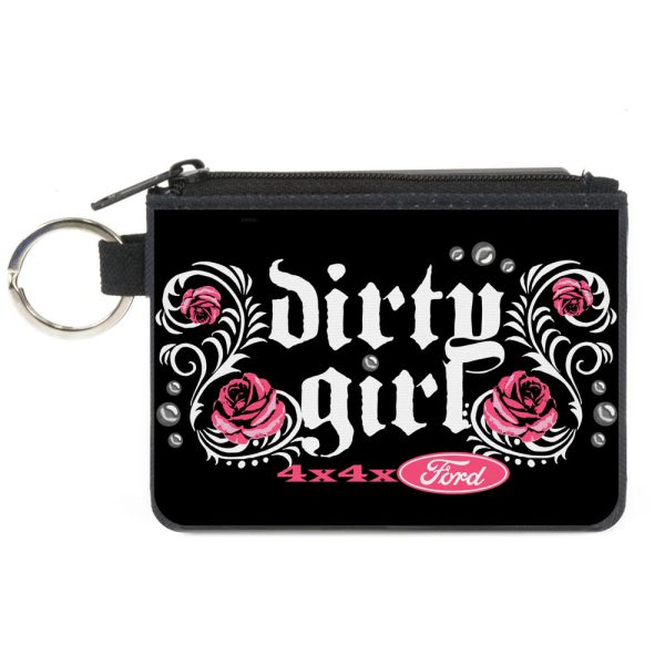 Canvas Zipper Wallet - MINI X-SMALL - Floral DIRTY GIRL 4x4xFORD Black White Pink For Cheap