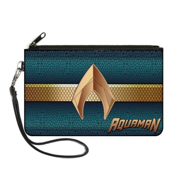 Canvas Zipper Wallet - LARGE - AQUAMAN 2017 Icon Scales Stripe Blues Golds For Cheap