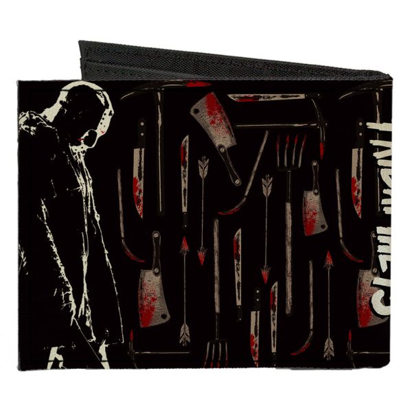Canvas Bi-Fold Wallet - FRIDAY THE 13TH Jason Machete Pose Bloody Tools Black Grays Reds Online - Image 2