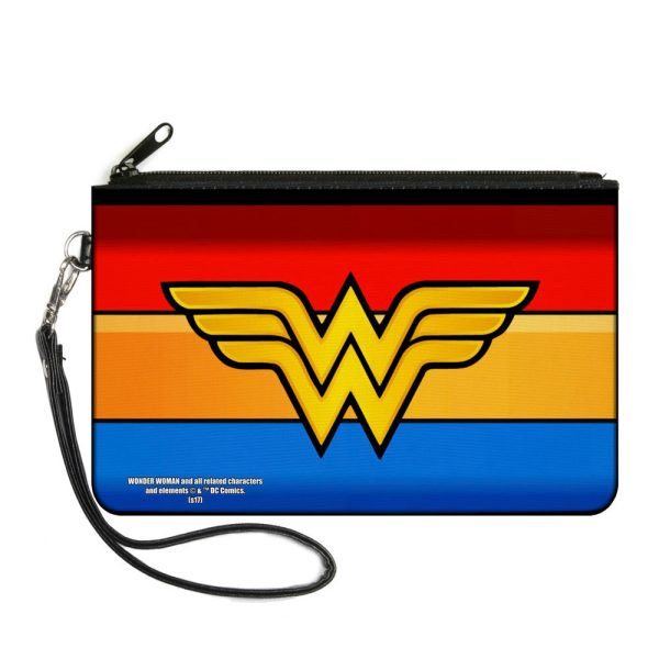 Canvas Zipper Wallet - LARGE - Wonder Woman Logo Stripe Red Yellows Blue Fashion